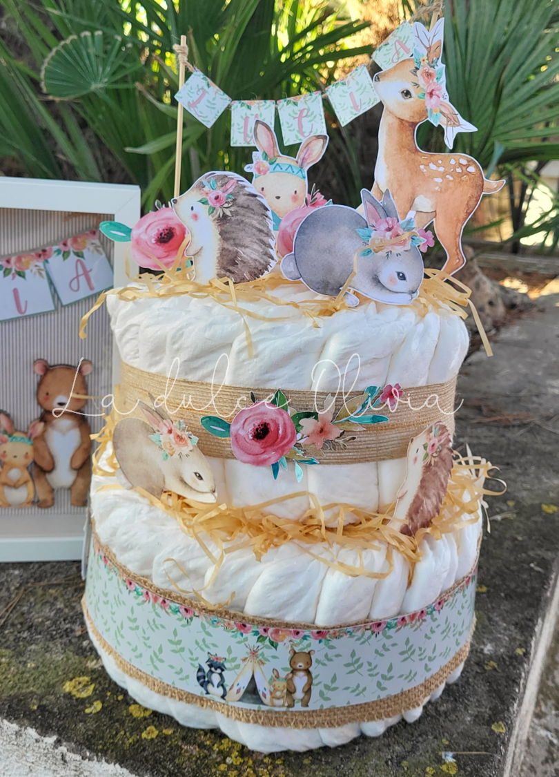 Cestas y tartas de pañales personalizadas: Decoración cumpleaños niña